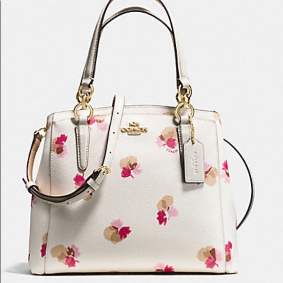 Coach Floral Print Crossbody Bag - Cream, Pink, Tan - Picture 11 of 14